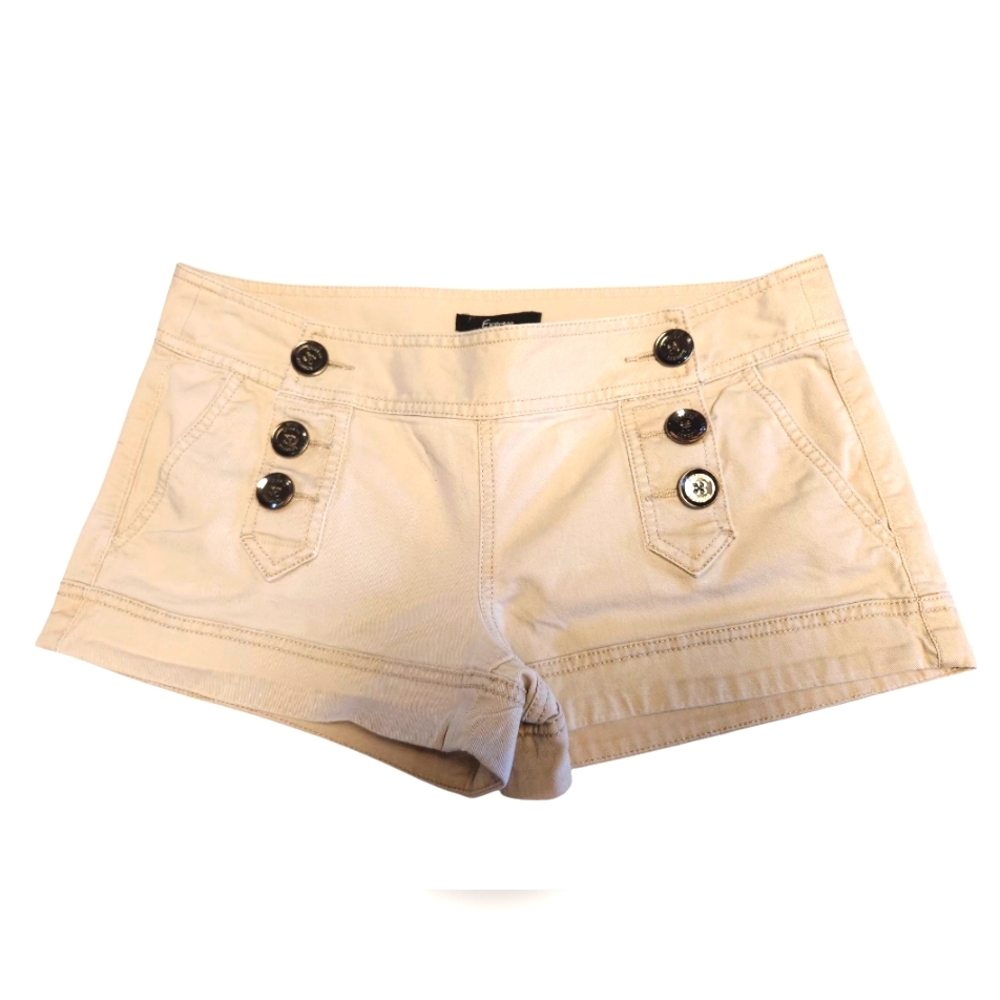 Express Low Waisted Button Accent Shorts in Beige